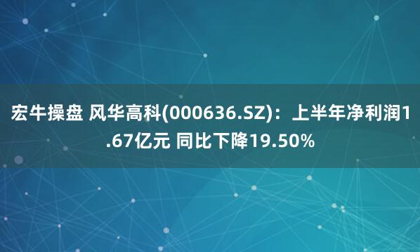 宏牛操盘 风华高科(000636.SZ)：上半年净利润1.67亿元 同比下降19.50%